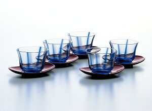 送料無料 ガラス 湯呑み コップ 冷茶グラス 冷茶セット茶托付き5客 グラス 冷茶揃 水の舞 180ml 東洋佐々木ガラス