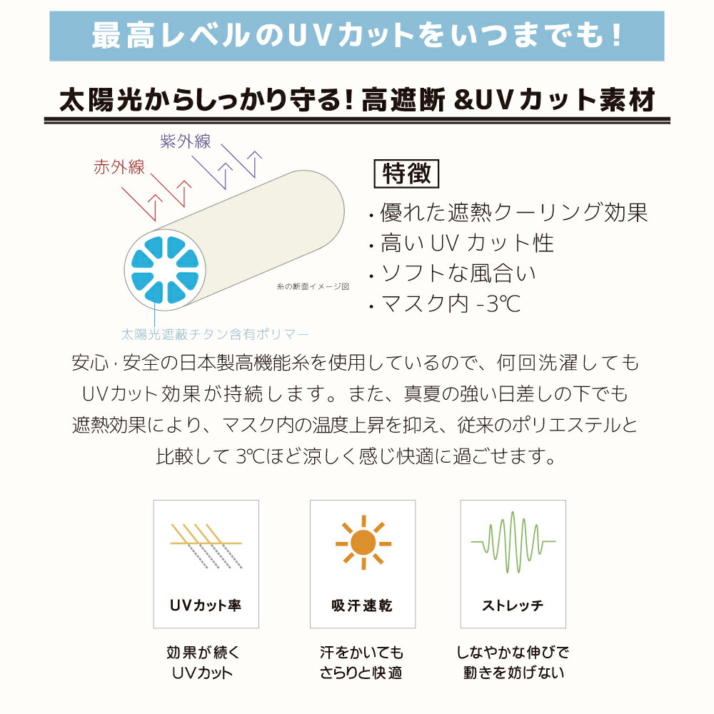 （ヤケーヌ公式） フェイスカバー ヤケーヌロング 長いUVカットマスク 洗えるマスク 息苦しくならないフェイスマスク 長めマスク 日焼け予防 日光対策 紫外線対策 顔 首 アレルギー肌 面ファスナー 耳カバーなし MARUFUKU公式 [M便 1/3] - Image 3