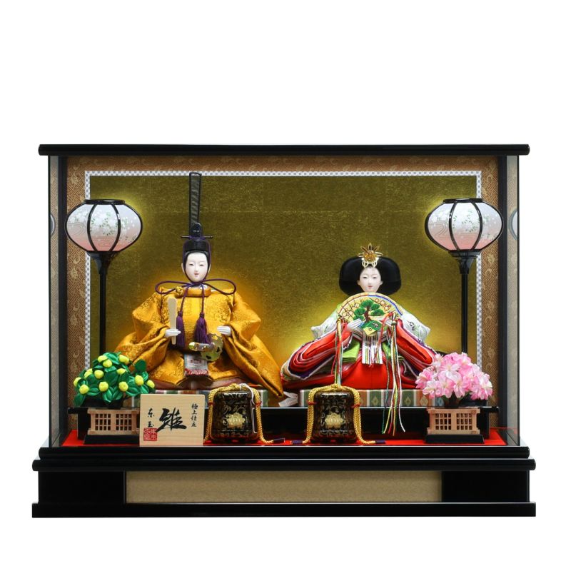 送料無料　東玉作　雛人形　衣装着親王　ガラスケース飾り　【咲結】　〈モダン 豪華 煌びやか お雛様 お雛さま おひな様 おひなさま お雛飾り お内裏様 雛祭り 初節供 初節句 三月三日 桃の節句 衣裳着人形 2人飾り ケース入り飾り〉