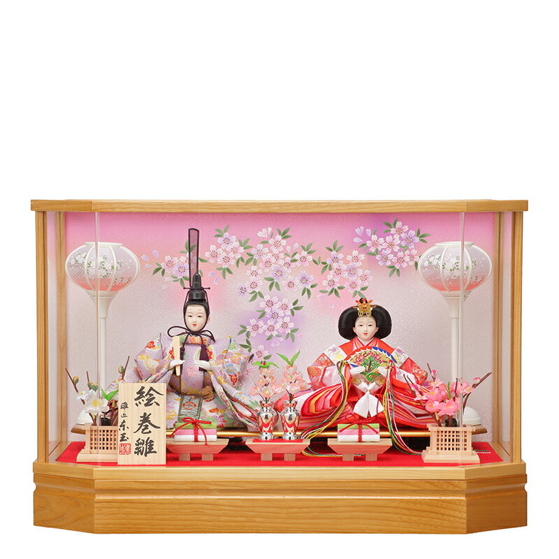 送料無料東玉作　雛人形　衣装着親王　六角アクリルケース飾り　【千春】〈モダン お雛様 お雛さま おひな様 おひなさま お雛飾り お内裏様 お殿様とお姫様 雛祭り ひな祭り 桃の節句 初節供 初節句 三月三日 2人飾り ケース入り飾り〉