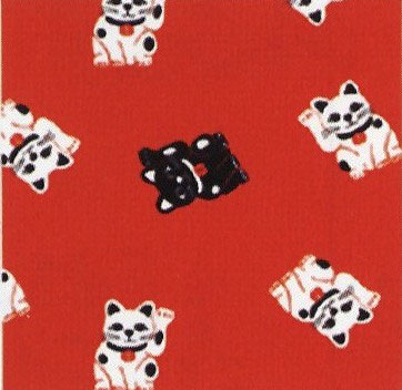 季ごころ屋 日本製、和柄ミニハンカチ 招き猫 22×22cm 綿100% 〈タオルハンカチ・ガーゼハンカチ・はんかち〉