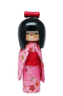 《新作》衣装こけし　おすまし（ピンク）　〈木製置物　人形飾り　kokeshi doll　人形玩具　土産物　お土産　日本のおみやげ　和のインテリア　通販〉