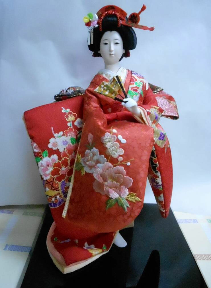 久月作　日本人形（尾山人形）　片袖脱刺繍　6号　【花衣】　Japanese doll　〈日本の伝統品　にほんにんぎょう　和人形　お人形　和の置物・お飾り・インテリア　日本のおみやげ　海外・外国へのお土産・プレゼントにもおススメです！　通販〉