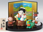 陶器製　武者人形・日本人形　おこしにつけたきび団子　桃太郎と犬・猿・雉☆　モモタロウとイヌ・サル・キジ！