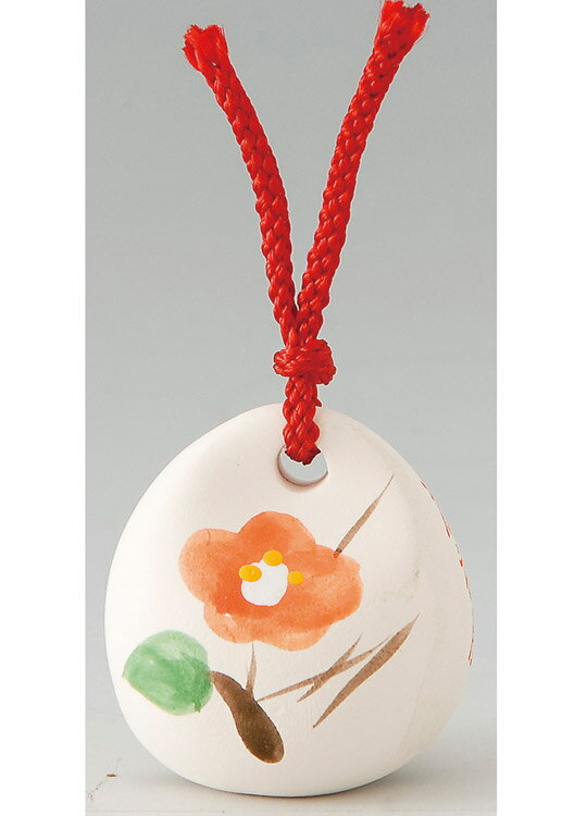 笑福喜楽　日本の四季折々の草花　陶器製　四季の福鈴 （豆）　12月　つばき　豆福鈴　ふくりん　〈季節の福鈴　四季の草花　冬　十二月　師走　椿　ツバキ　陶器の置物〉