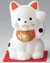 開運! 陶器製 招き猫 左手(左前脚)上げ 白色 高さ7.5cm まねきねこ Beckoning Cat Welcoming Cat Lucky Cat Fortune Cat(3)