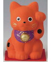 開運！ 陶器製 招き猫 左手（左前脚）上げ 赤色 高さ7.5cm まねきねこ Beckoning Cat Welcoming Cat Lucky Cat Fortune Cat