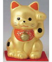 開運！ 陶器製 招き猫 左手（左前脚）上げ 金色 高さ7.5cm まねきねこ Beckoning Cat Welcoming Cat Lucky Cat Fortune Cat