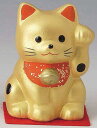 開運！ 陶器製 招き猫 左手（左前脚）上げ 金色 高さ5.4cm まねきねこ Beckoning Cat Welcoming Cat Lucky Cat Fortune Cat