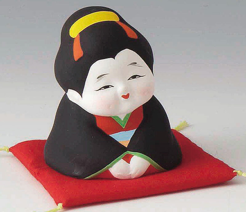 商売繁盛! 千客万来! 開運招福の縁起物 陶器製 お福さん 小 いらっしゃいませ! 赤座布団付きです。 〈開運 招福 縁起物 おふくさん 陶器の置物 和のインテ...