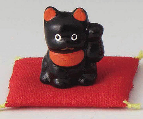 開運の縁起物! 陶器製 超ミニ招き猫 左手(左前脚)上げ 黒色 まねきねこ 〈まねきねこ ネコ 陶器の置物 和のインテリア 動物のお飾り 海外・外国へのお土産・...