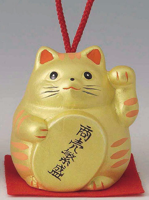 商売繁盛！　陶器製　風水招き猫　左手（左前脚）上げ　金色　高さ5.8cm　まねきねこ　Feng Shui Beckoning Cat　Maneki Neko