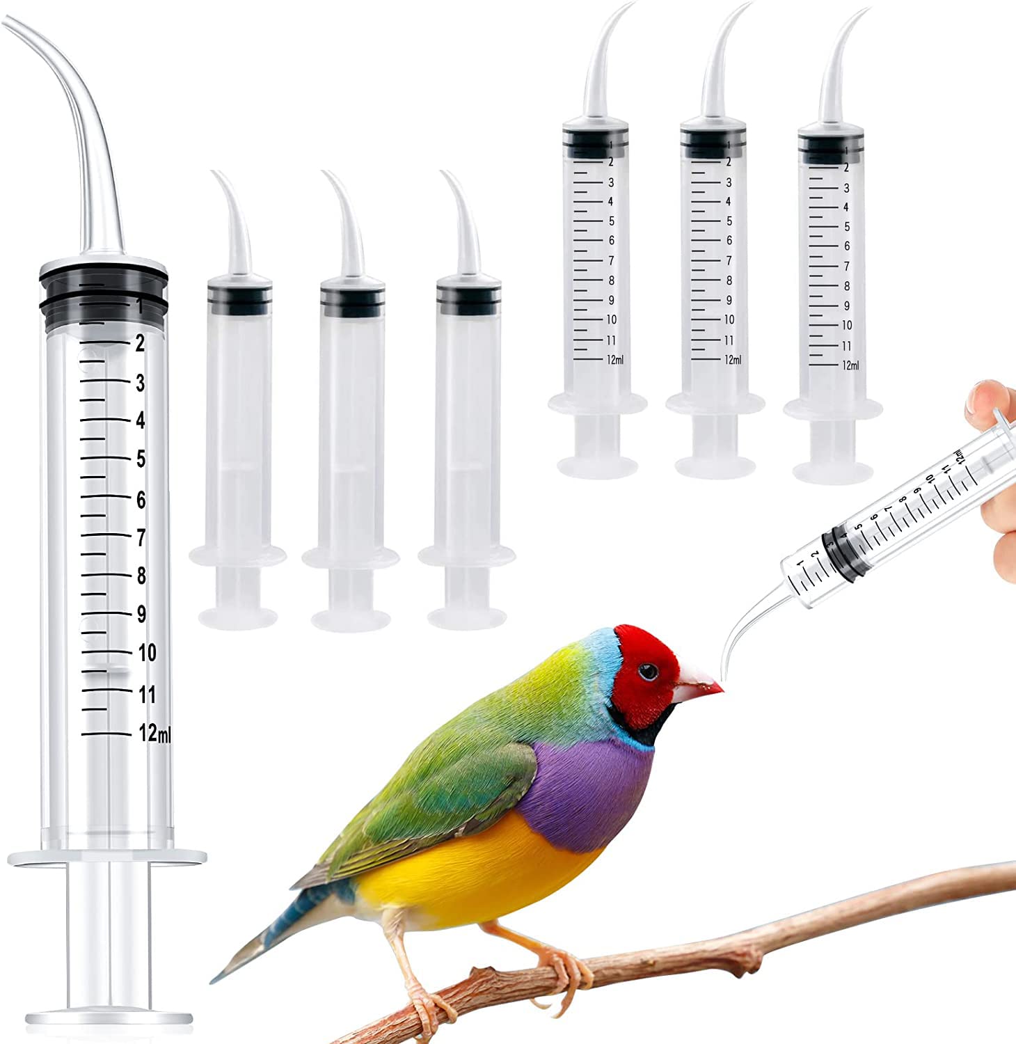 Chaojibao 6本セッ ト ペット シリンジ 曲げノズル 給水 給食 12ml 計量用 プラスチック カーブ 流動食..