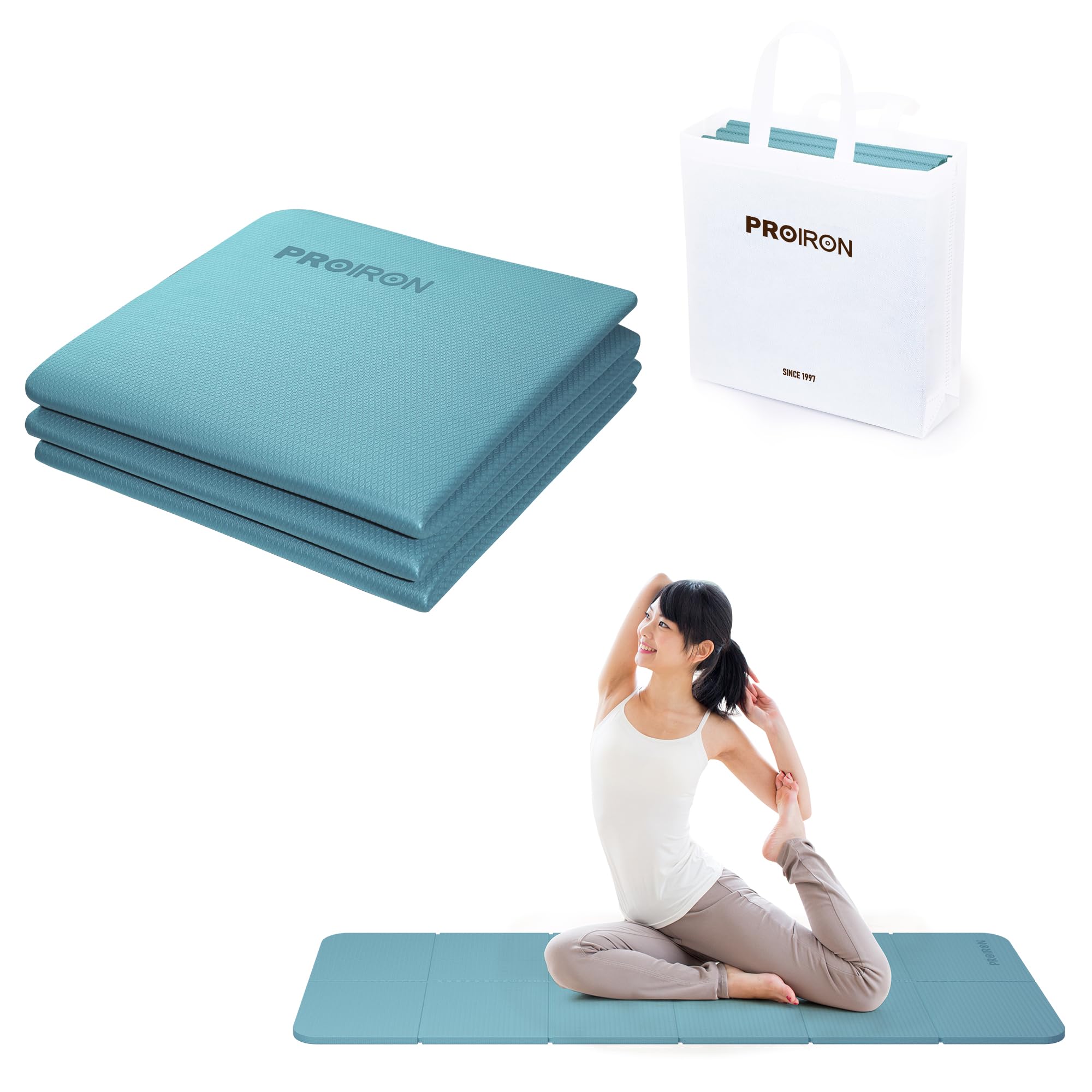 PROIRON ヨガマット 折りたたみ ストレッチマット 折畳み 6mm 折り畳みヨガマット コンパクト トラベルヨガマット トレーニングマット 折りたたみ 厚め 軽量 持ち運び TPE 材料 183×61×0.6cm