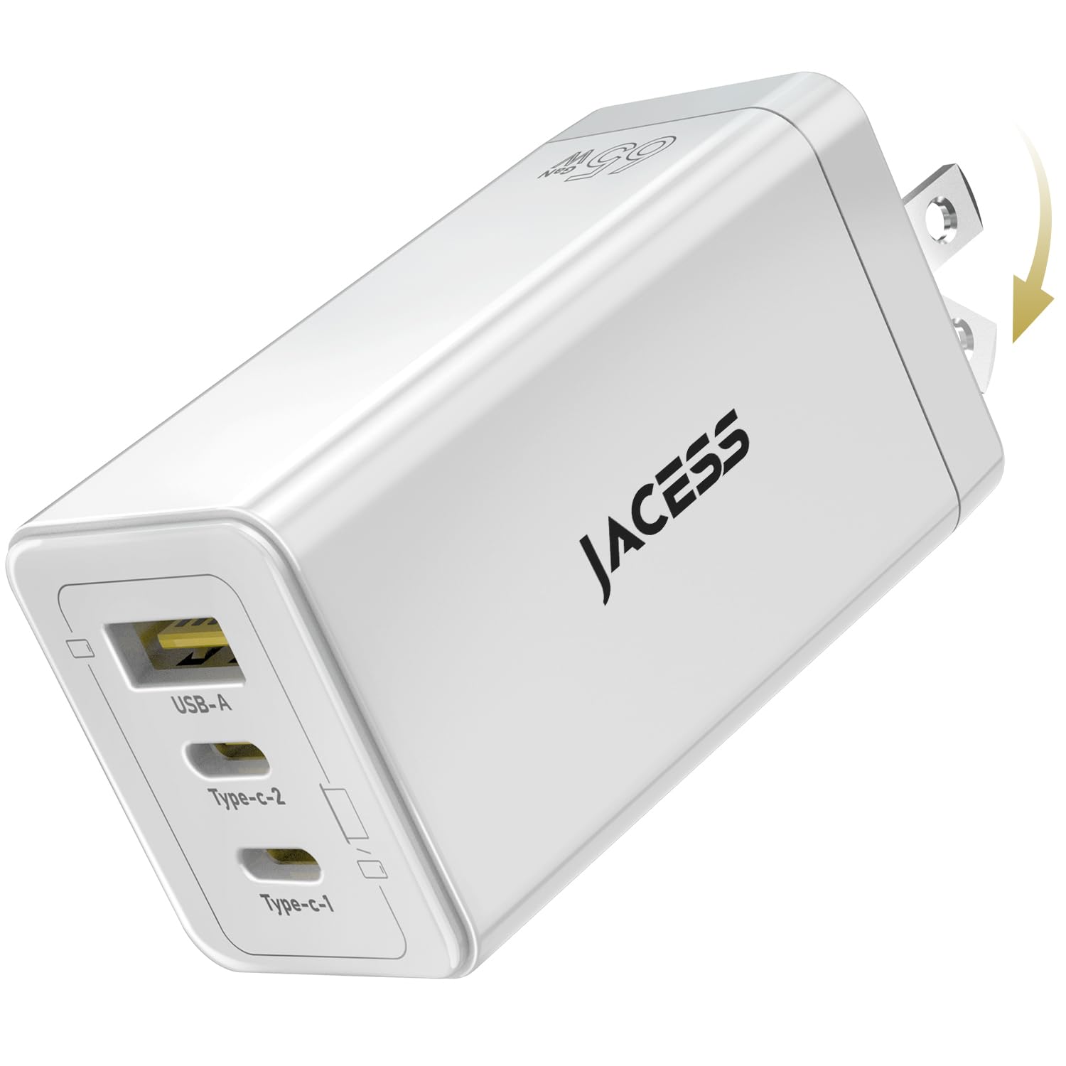 65w PD 急速充電器 【超軽量・極小型】 窒化ガリウム 三台同時充電 type c usb GaNIV技術 3ポート usb c 充電器 折りたたみ式プラグ 後方互換性 携帯に便利