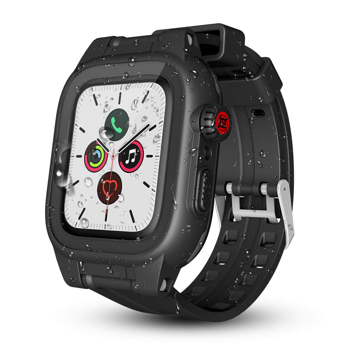 Apple Watch 44mmケース バンド 一体 アップルウォッチ44 バンド カバー 落下衝撃 吸収 シリコンバンド 柔らかい スポーツに向け 装着簡単Apple Watch Series 6/Series 5/Series 4に対応(ブラック 44mm New モデル)【生活応援】