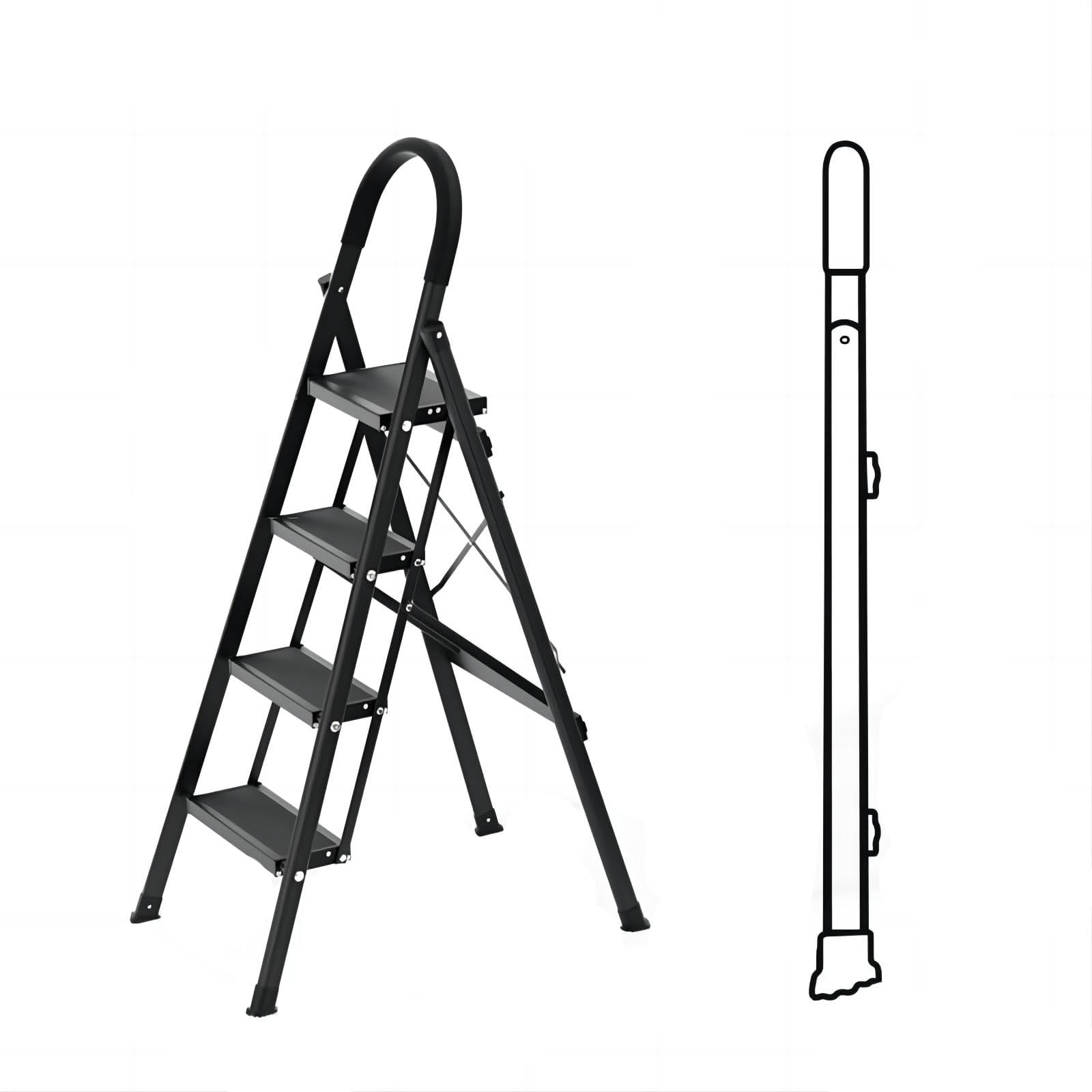 【納期約1〜3週間】脚立 軽量 踏み台 アルミ製脚立 脚立 3段/4段/5段/6段 折り畳み脚立 ステップ台 足場台 150KG耐荷重 ステップ脚立 滑り止め付き 脚立 おしゃれ 洗車 脚立 脚立 折りたたみ 室内 屋外 大掃除 梯子 持ち運び便利 防水性と防錆性 (4段, 黒) 【生活応援】