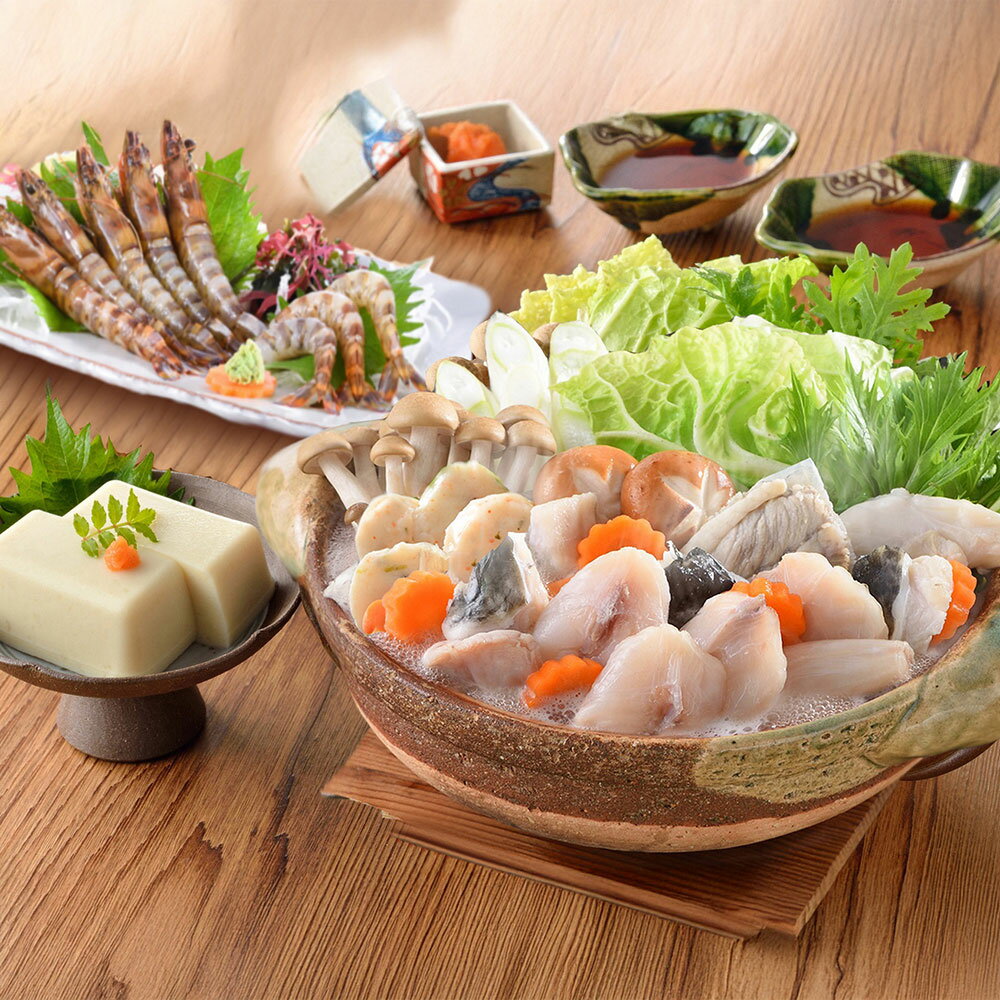 「関とら本店」 ふくちり鍋と車海老刺身の福満喫セット （ふぐちり360g、車海老200g、ふぐ白子豆腐130g..