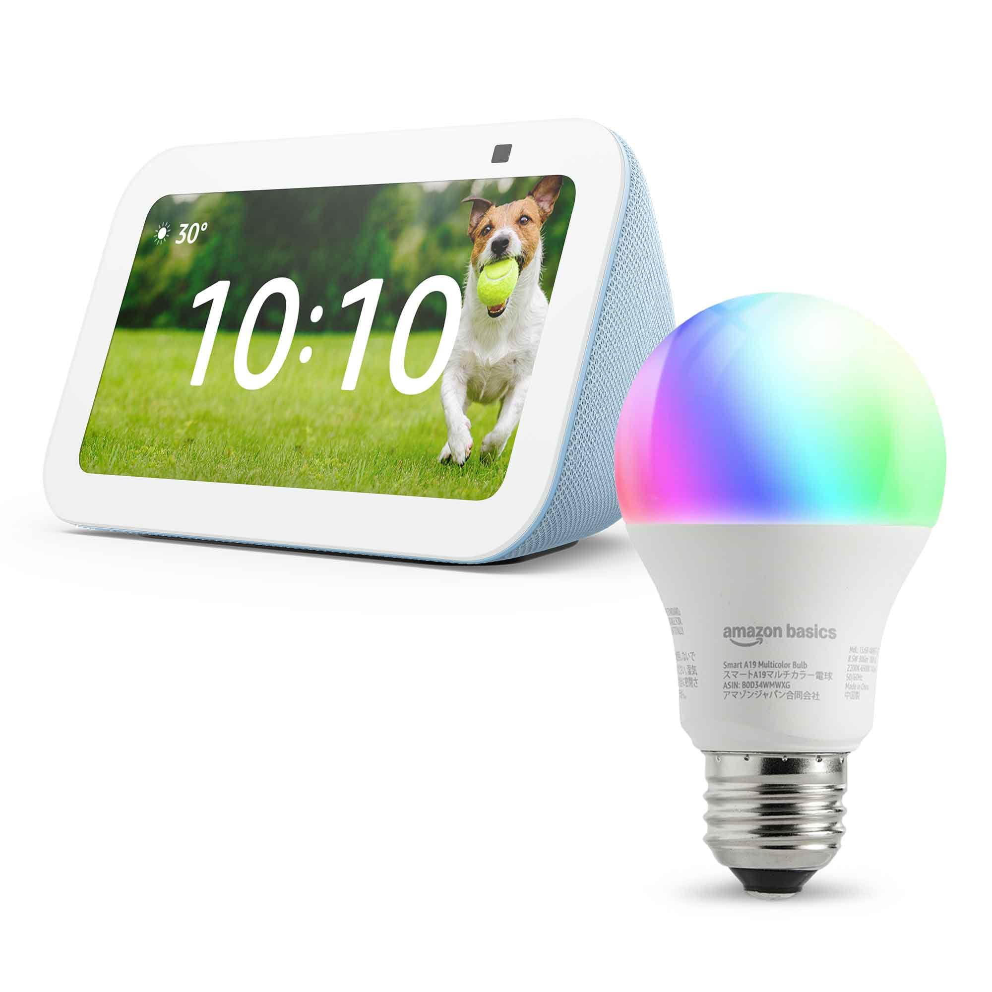 【全品ポイント5倍】【セール中】Echo Show 5 (第3世代) クラウドブルー + Amazonベーシック スマートLED電球 (E26・60W形相当 800lm・調光・調色タイプ)