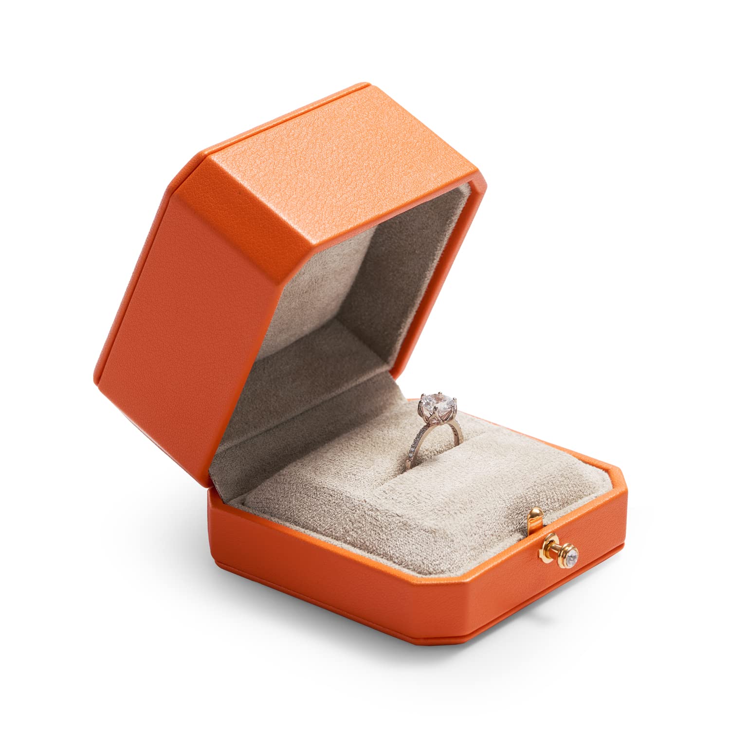 【納期約1〜2週間】Woodten オレンジPUレザージュエリー結婚指輪ボックスペンダントボックスイヤリングボックスジュエリーギフトボックス (リングボックス)...