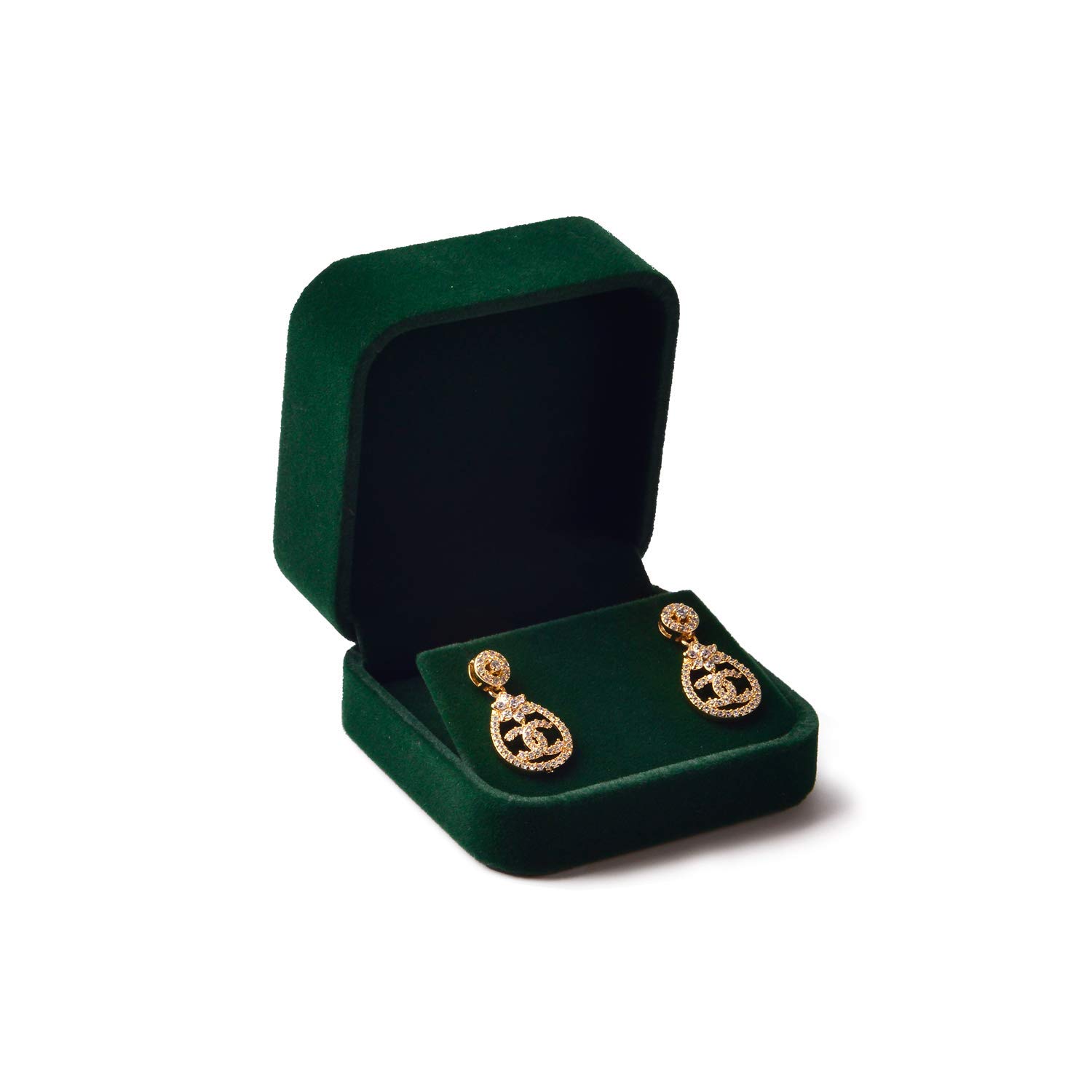【納期約1〜2週間】Woodten ゴージャスな黒がかった緑のイヤリングボックス、プレミアムフランネルイヤリングボックスボックスウェディング用、プロポーザル、ジ...