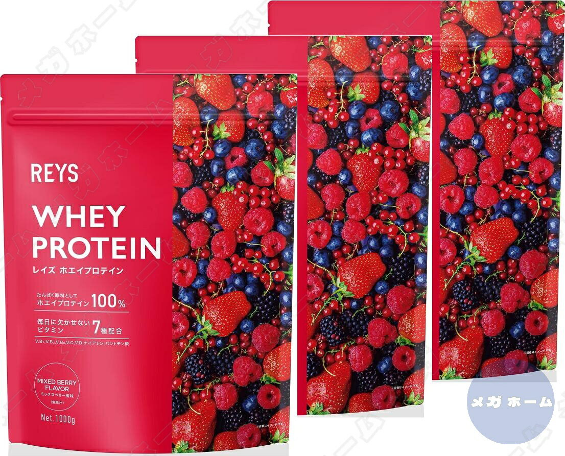 【3個セット】REYS レイズ ホエイ プロテイン 1kg 国内製造 ビタミン7種配合 WPCプロテイン ぷろていん ホエイプロテイン (ミックスベリー風味)