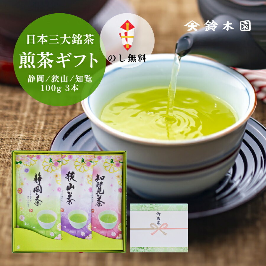 狭山茶 お茶 ギフト 父の日【三大銘茶 詰め合わせ JS30】日本茶 100g×3（ 狭山茶 静岡茶 知覧茶 ） 各種熨斗（のし）紙対応可／内祝 御礼 御中元 残暑御見舞 御歳暮 御年賀 志 香典返し 老舗 明治37年創業の狭山茶問屋鈴木園