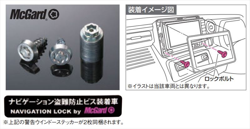 車種名スペーシア品名ナビゲーションロックボルトセット取り付けできる年式(重要) 令和05年11月〜next型式MK94S MK54S詳細ロックボルト2本、専用ロックキー1個のセット。警告ウインドーステッカーが2枚同梱されます。カーナビやオーディオの取付用ビスをロックボルトに交換するだけで、専用キー以外での取り外しを困難にします。※ビス頂部の花柄のパターンは無数にあり、専用キー以外で緩めることが難しい仕様になっています。専用キーは大切に保管してください。※各ナビセットには含まれています。※全方位モニター付メモリーナビゲーション（メーカーオプション）装着車にも装着可能です。取り付けに関して取り付けできるグレード全てのグレードに取り付け出来ます取り付け難易度は 「やさしい」※参考程度にお考えください【設定されている取り付け工賃】 1600円(税抜き)※取付説明書が付属していない場合、ご連絡頂ければ対応致します。※上記の表示はあくまで参考程度としてお考え下さい。技術の個人差や表示通りでは無い場合があります取り付け出来るか確認依頼する同じ車種・年式で「別の部品」を確認する同じ車種で「別の年式」を確認する同じメーカーで「別の車種」を確認するこの商品と関連した『別の商品』を確認する※別売りの付属品や消耗部品の有無もご確認いただけます。この商品のQRコードお問合せ お問合せ(Q&A)