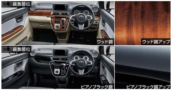 メーカー:トヨタタイプ1 品番:08280-B2100 (ウッド調)タイプ2 品番:08280-B2090 (ピアノブラック調)名称:インテリアパネル（センタークラスター）英語:Interior Panel，Center Clusterシフトレバーやエアコン操作部周辺のセンタークラスターに装着する内装加飾パネルです。車内の質感や印象を好みのデザインに整える目的で使用します。■取り付け可能車種・ピクシスジョイ（GBGZ，GBGF，GBDF，GBVZ，GBVF，GBPF，GBSZ）■注意事項2016年8月以降の車両に適合し、全グレードに取り付け可能です。タイプ1はウッド調、タイプ2はピアノブラック調のため、希望する仕上げに合わせて選択してください。■取り付け方法センタークラスター周辺の取付面を清掃し、位置を正確に合わせて固定します。加工や配線作業を伴う記載はありません。取り付け難易度はやさしいとされ、標準取付時間は約0.2時間です。このページは、トヨタ純正部品 08280-B2100と08280-B2090 インテリアパネル（センタークラスター）の販売ページです。ピクシスジョイのセンタークラスターをウッド調またはピアノブラック調に変更するための交換用部品です。