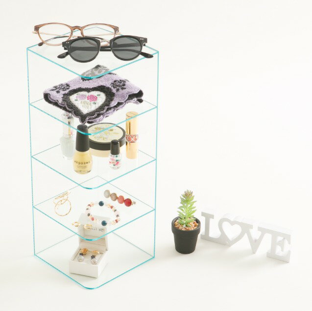 アクリル 陳列ボックス 4マス 3mm 白 ガラス色 ホワイト 陳列 店舗 什器 小物 展示用 業務用 ディスプレイ コレクション ケース フィギュア ホビー コスメ メイク 本 棚 図鑑 漫画 アクセサリー [3]