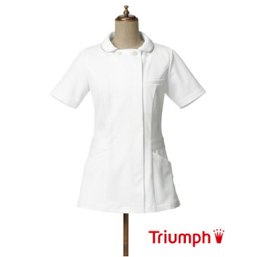 Triumph(トリンプ)白衣 TPF-111-WH 女性用 チュニック ジャケット|医師 レディース ユニフォーム 制服 手術着 ジップ 看護服 ナース服 医療用白衣 大きいサイズ 施術服 おしゃれ 看護師 医療 エステ 半袖 ナースウェア ナース 歯医者 ナース用品