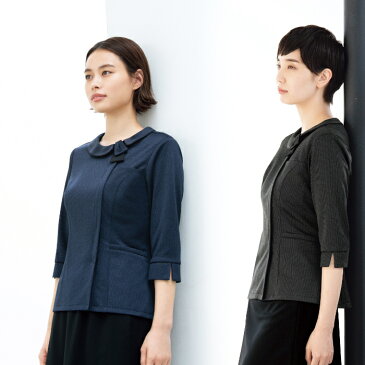 【300円OFFクーポン発行中】事務服 オーバーブラウス 七分袖 FB71330 ニット ストレッチ 制服 ユニフォーム nuovo 夏 レディース| 女性用 大きいサイズ オフィス シック