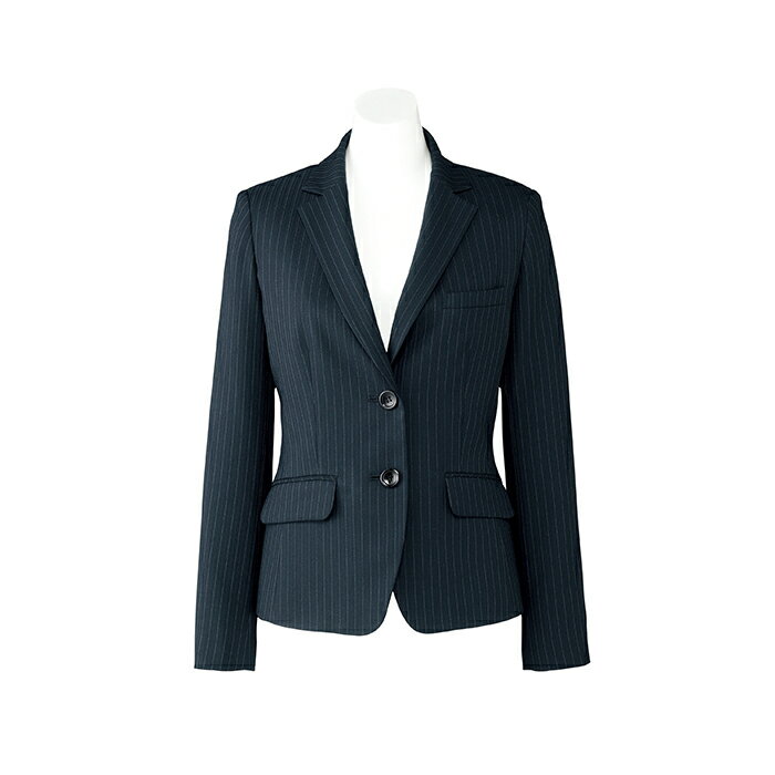 事務服 レディース ジャケット AJ0245 ストライプ ストレッチ 二つボタン 紺 ネイビー 黒 Lien| ユニフォーム 女性用 制服 おしゃれ オフィス 長袖 医療 事務 制服 スーツ ビジネス オフィスウェア 会社