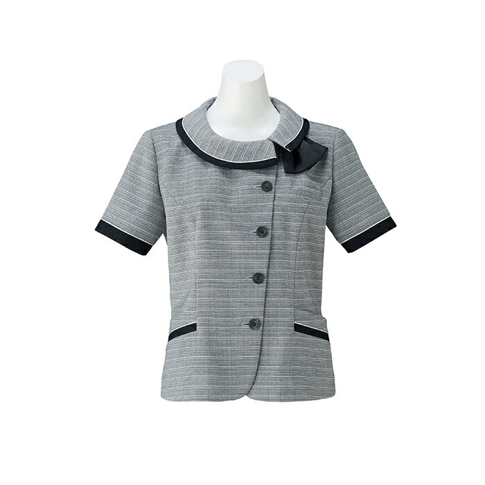 LJ0767 ソフトジャケット オーバーブラウス 事務服 夏 ボーダー クールビズ BONMAX BON Glanz|ユニフォーム 半袖 女性 ブラウス 大きいサイズ オフィス レディース 制服 おしゃれ 事務制服
