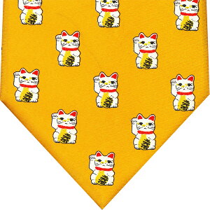 ネクタイ 招き猫 民芸品 黄色WH-008BETTER FORTUNE CAT　シルクプレゼント ギフト 贈り物