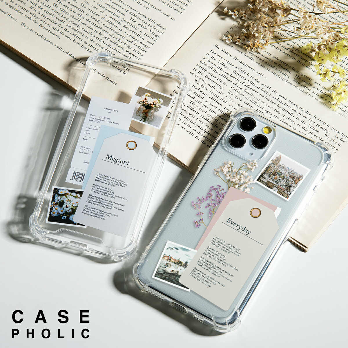 iPhone iPhone11 iPhone se iPhoneケース iPhone8 iPhone12 pro スマホケース 韓国 iphone13 ケース proケース miniケース iphone13mini casepholic ブランド スマホ ケース カバー かわいい おしゃれ 花 ドライフラワー コラージュ 写真 名入れ スクラップ レシート