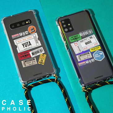Galaxy a51 s10 s20 s21 ケース スマホケース 韓国 casepholic 肩掛け 斜めがけ ショルダー クロスボディ 耐衝撃 カバー かわいい おしゃれ チケット 名入れ 名前 チケットデザイン オリジナル チケットミックス柄 クロスボディケース
