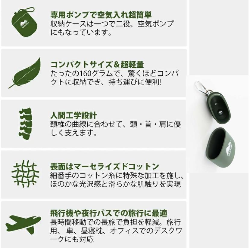 新型エアーネック枕 超軽量エアーピロー ネックピロー 首枕 上質なネックピロー 旅行用 衛生グッズ 快適グッズ 飛行機 携帯枕 空気枕 オフィス トラベル 収納ポンプで口付けない [2]