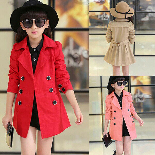 コート 女の子 アウター キッズ ジュニア ダスターコート カジュアル スプリングコート ファッション おでかけ シンプル スプリング ジャケット ダブルボタン トップス 春 秋 冬