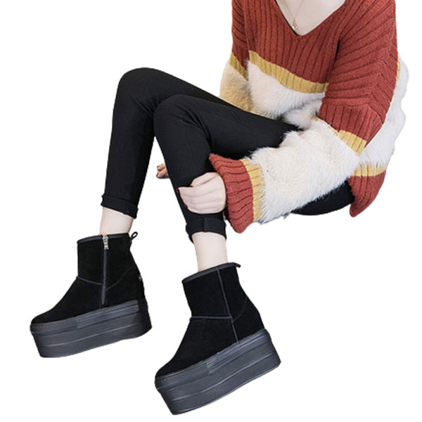 厚底靴 厚底ブーツ ムートン 7.5cmヒール ボアブーツ ファーブーツ 内ボア フラットヒール 痛くない 防滑 保温 防寒 あたたかい 韓国 軽量 美足 脚長 学生靴 疲れにくい 履きやすい