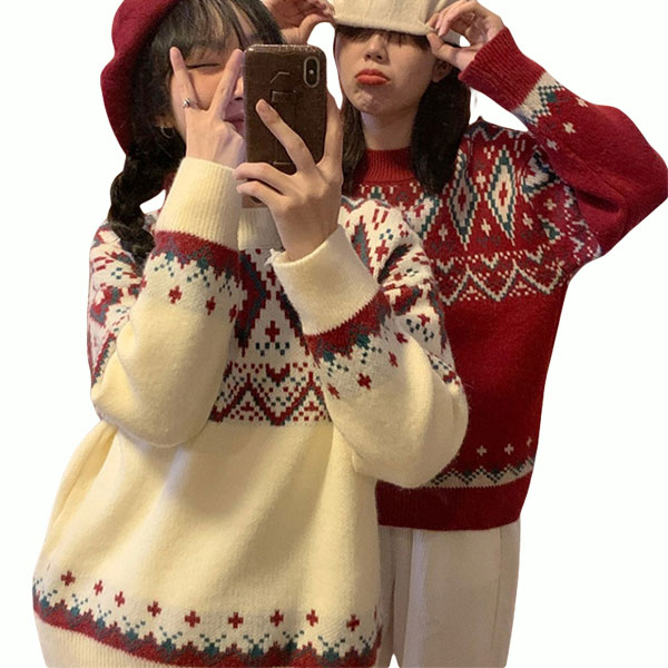 Rakuten - セーター クリスマス レディース 秋冬 クリスマス ニット クリスマス セーター あったかい かわいい カジュアル 長袖 トップス レッド 可愛い おしゃれ プレゼント 贈り物