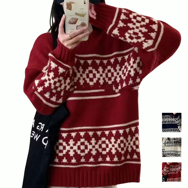 Rakuten - セーター クリスマス レディース 秋冬 クリスマス ニット クリスマス セーター あったかい かわいい カジュアル 長袖 トップス レッド 可愛い おしゃれ プレゼント 贈り物