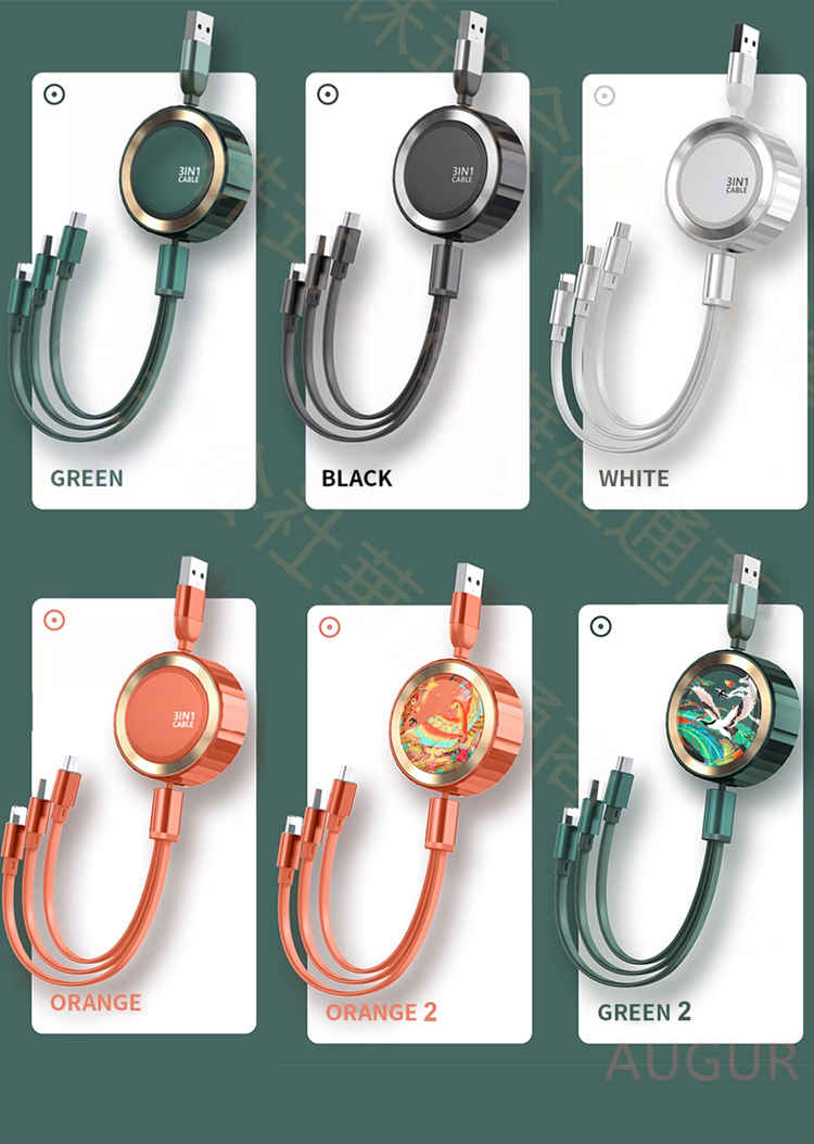 充電ケーブル 3in1 1.2m 巻き取り iPhone タイプC Type-c 急速 USB ケーブル 3a Micro USB Android Lightning モバイルバッテリー ios 短い 充電器 高速 メール便 2