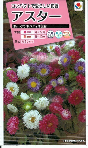 【在庫限り】花種子 アスター「ポットアンドパティオ混合」　 50粒（タキイ種苗）　【送料込み】蝦夷菊／エゾギク／薩摩菊／サツマギク