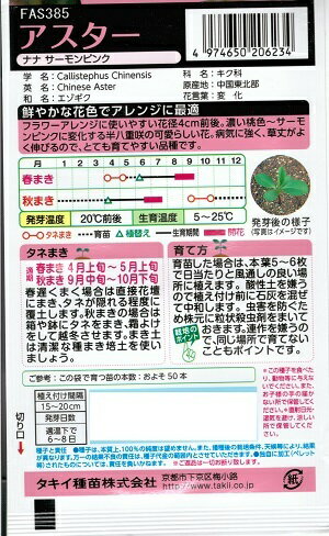 花種子　『　タキイ種苗　』　アスター(ナナ　サーモンピン)　0．5ml袋詰　【　送料込み　】 2