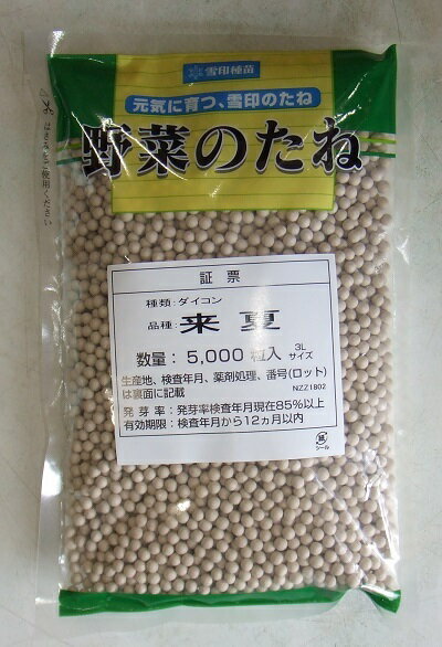 野菜種子　『雪印種苗』　ダイコン種子　来夏　3Lコート5000粒袋詰　【送料込み】