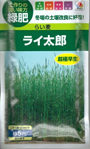 緑肥種子　『タキイ種苗』　らい麦種子　ライ太郎　60ml袋詰(約5分)　　【送料込み】　超極早生