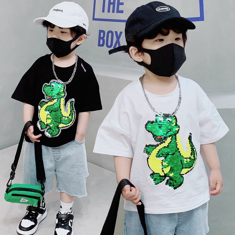 即納あり ユニコーンTシャツ 韓国 韓国ファッション 男の子 半袖 キッズTシャツ スパンコール Tシャツ 子供服 トップス TOPS ダンス衣装 Tシャツ キラキラ 恐竜 100cm 110cm 120cm 130cm 140cm 子ども用tシャツ 白シャツ