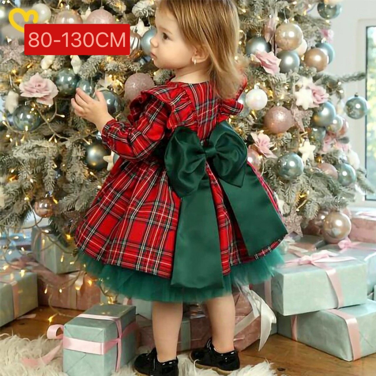 楽天すずらんショップ即納 千葉発送 Xmas サンタ 80-130CM クリスマス 女の子 ワンピース ドレス 3歳〜4歳 チェック柄 リボン 子供ドレス ガールズ キッズ 発表会 結婚式 子供服 女の子 子供 ドレス サンタ フォーマル