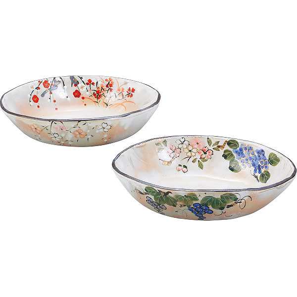 【送料無料】清水焼 四季草花 ペア楕円鉢＜BSS902＞ 結婚内祝い 結婚御祝い 結婚祝い ブライダル内祝 内祝い お返し 結婚引き出物